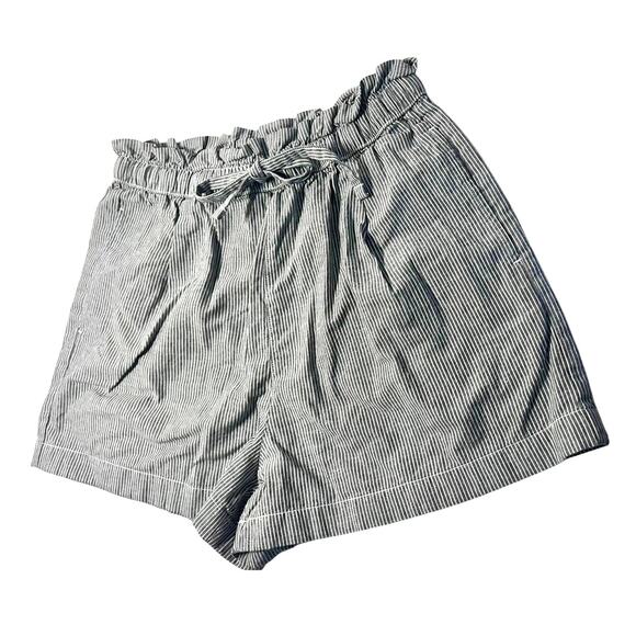 Uniqlo Striped White and Grey Linen Cotton Blend Pull-on w/Cord Shorts sz. S - Picture 1 of 6